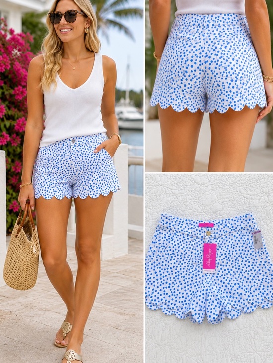 Lilly Pulitzer Pants - NWT Lilly Pulitzer Buttercup Stretch Shorts Zanzibar Blue Inverse Scalloped~4🧡